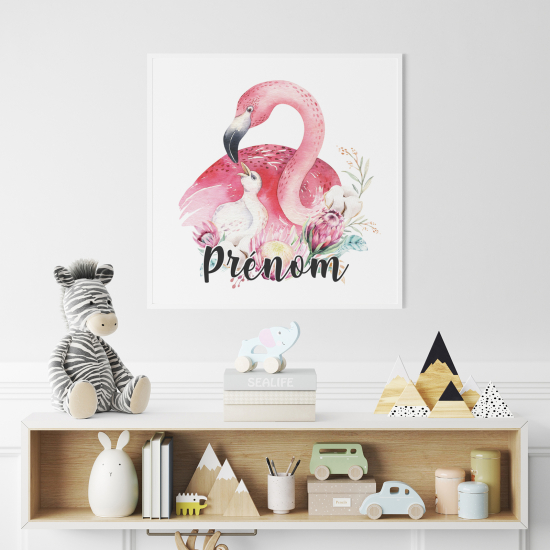 Poster / Affiche carrée enfants personnalisée - Flamant Rose