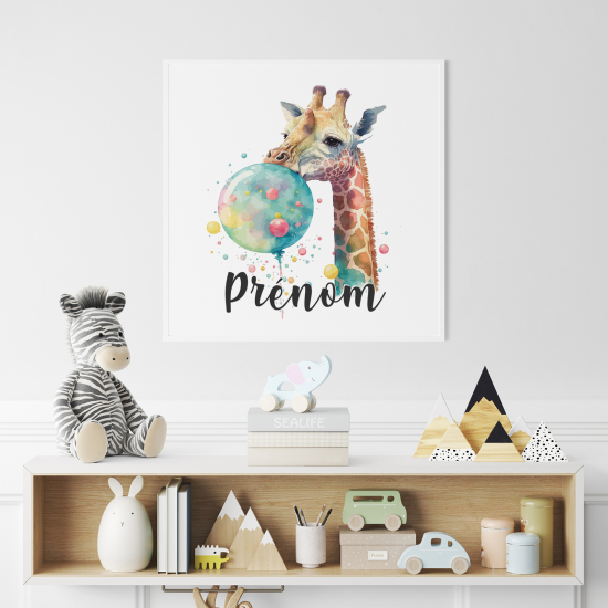 Poster / Affiche carrée enfants personnalisée - Girafe bulle