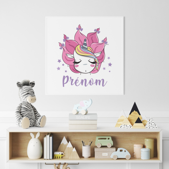 Poster / Affiche carrée enfants personnalisée - Licorne