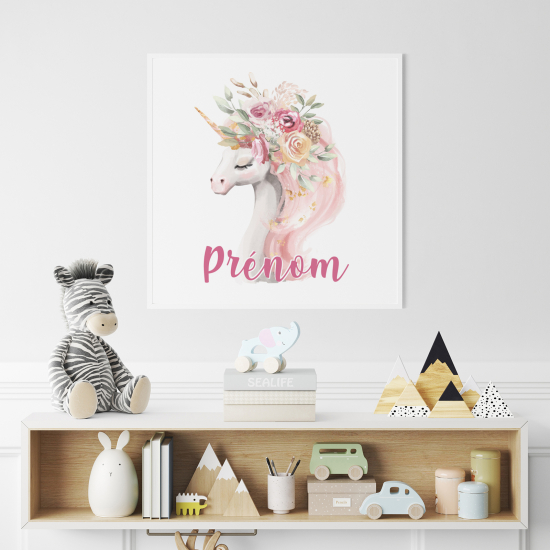 Poster / Affiche carrée enfants personnalisée - Licorne