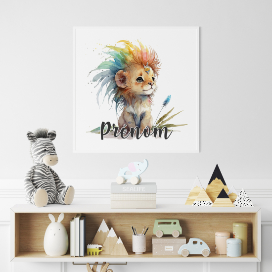 Poster / Affiche carrée enfants personnalisée - Lionceau coloré