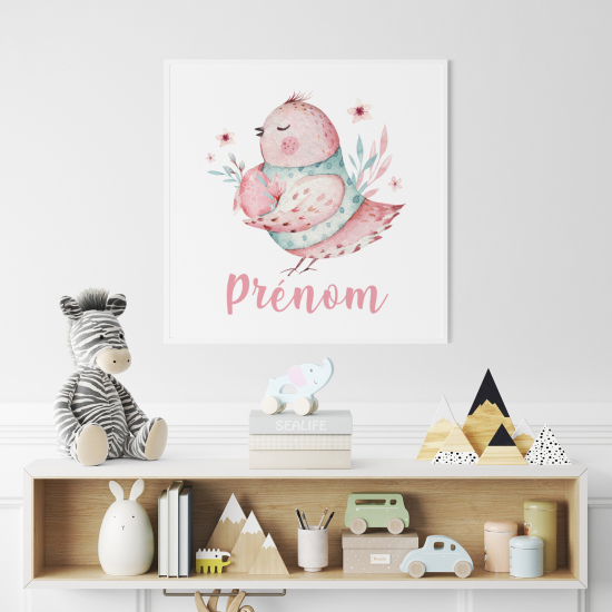 Poster / Affiche carrée enfants personnalisée - Mignon Oiseau