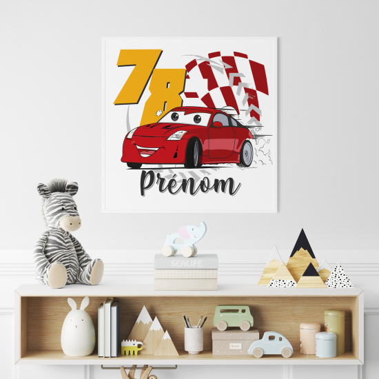 Poster / Affiche carrée enfants personnalisée - Voiture de course