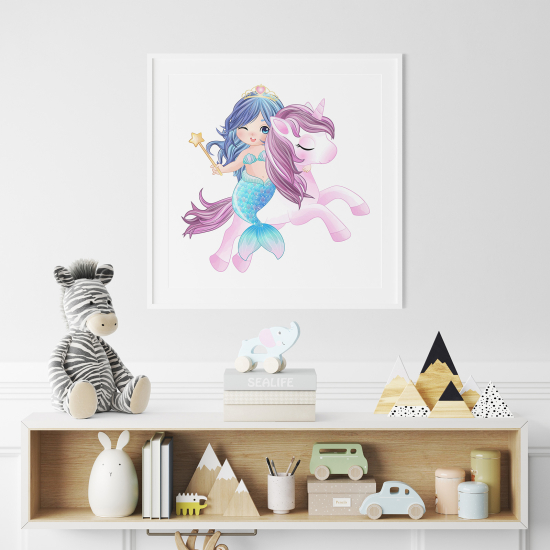 Poster / Affiche carrée Enfants - Sirène Licorne