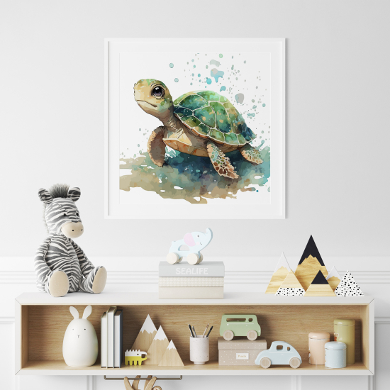 Poster / Affiche carrée Enfants - Tortue coloré