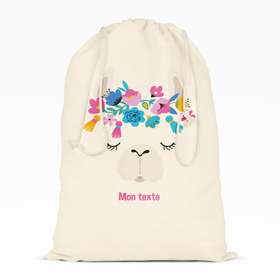 Sac à ficelles - Lama fleurs