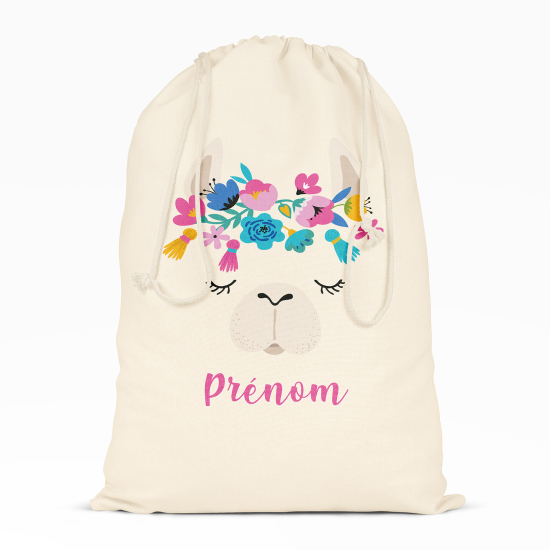 Sac à ficelles - Lama fleurs