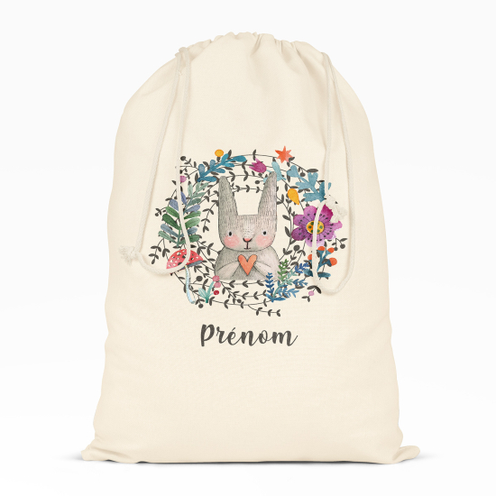 Sac à ficelles - Lapin fleurs