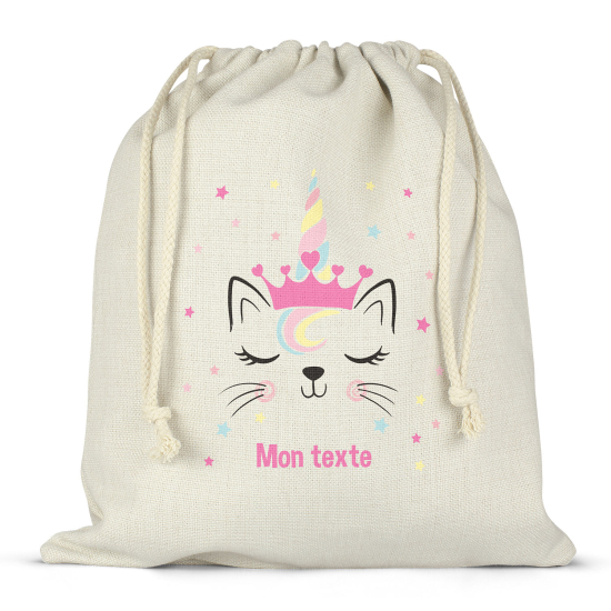 Sac à ficelles personnalisé - Chat licorne