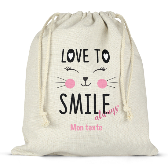 Sac à ficelles personnalisé - Chat love to smile