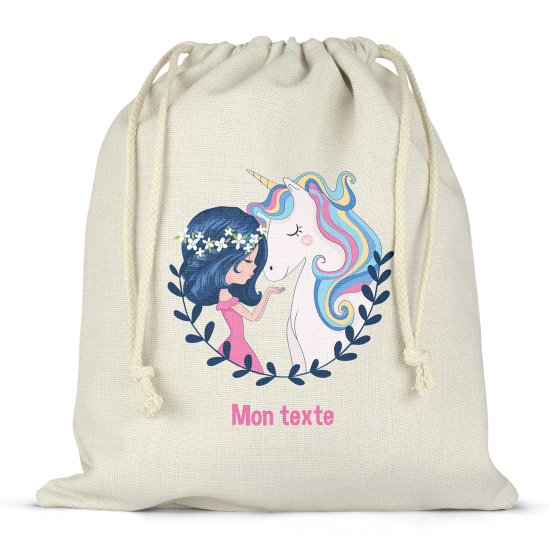 Sac à ficelles personnalisé - Fille et licorne