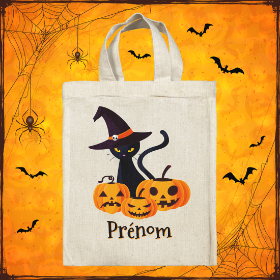 Sac tote bag d'Halloween personnalisé - Chatte Sorcière