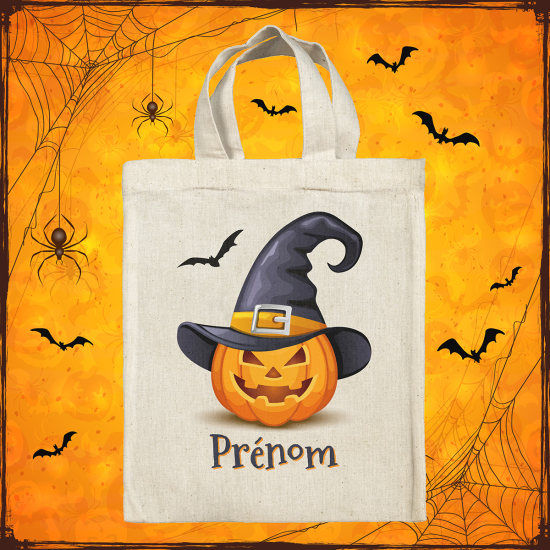 Sac tote bag d'Halloween personnalisé - Citrouille sorcière