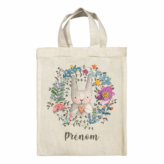 Sac tote bag de Pâques personnalisé - Lapin fleurs