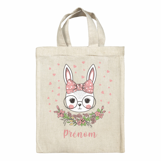 Sac tote bag de Pâques personnalisé - Lapine coeurs