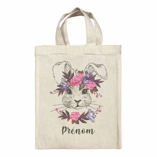 Sac tote bag de Pâques personnalisé - Lapine fleurs