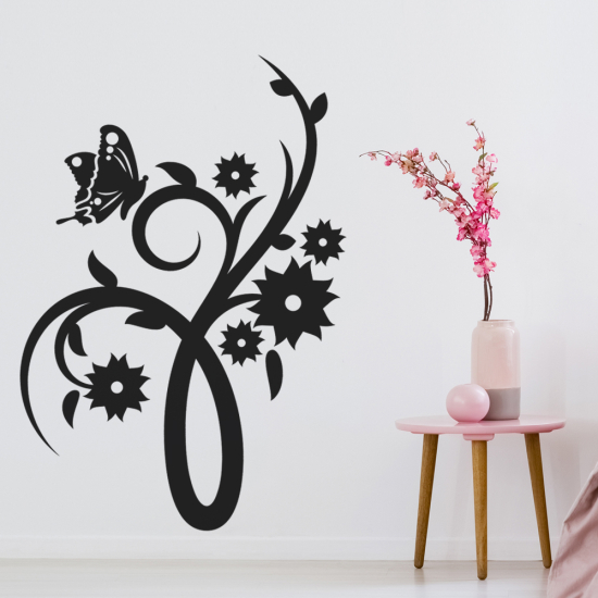 Sticker Mural - Fleurs Papillons