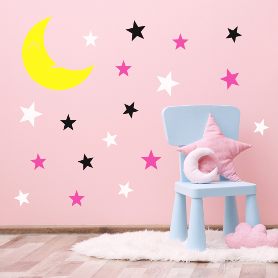 Sticker Mural - Kit 18 Etoiles Lune