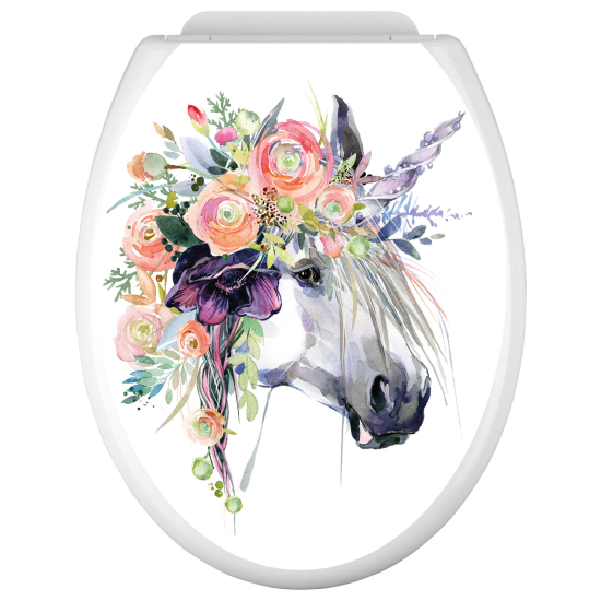 Stickers Abattant WC - Licorne Fleurs