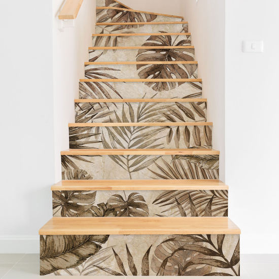 Stickers contremarches escalier - Feuilles tropicales