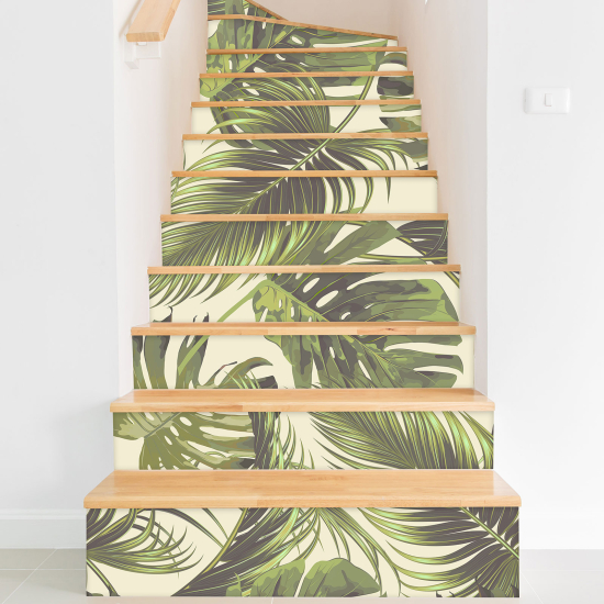 Stickers contremarches escalier - Feuilles tropicales