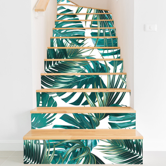 Stickers contremarches escalier - Feuilles tropicales