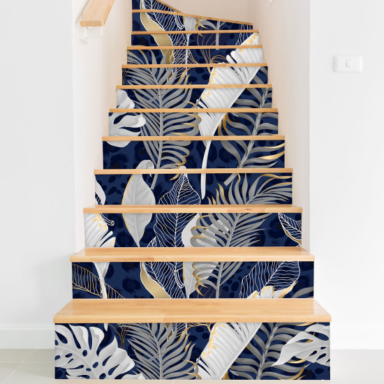 Stickers contremarches escalier - Feuilles tropicales