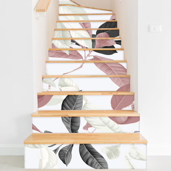 Stickers contremarches escalier - Feuilles tropicales