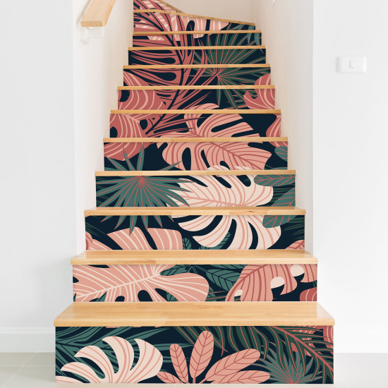 Stickers contremarches escalier - Feuilles tropicales