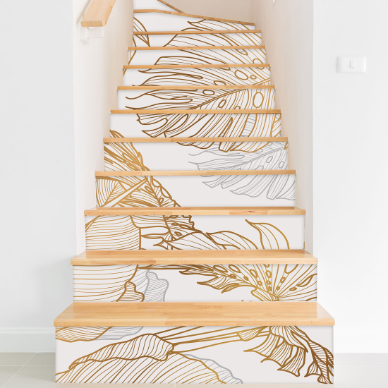 Stickers contremarches escalier - Feuilles tropicales