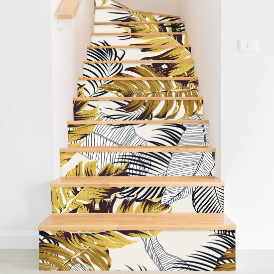 Stickers contremarches escalier - Feuilles tropicales