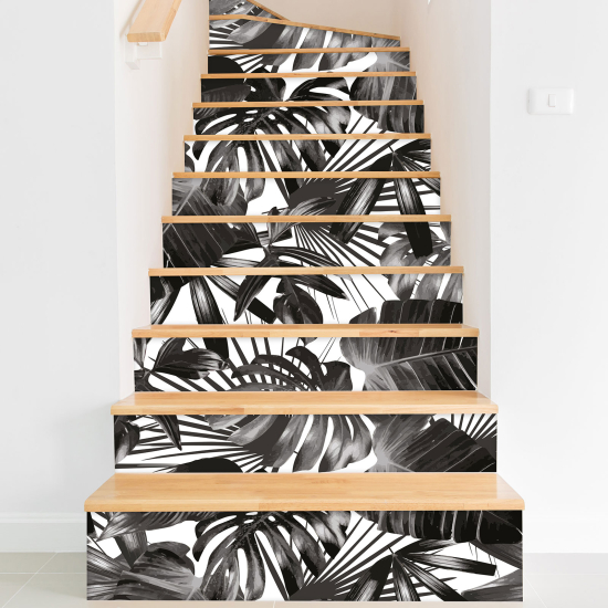 Stickers contremarches escalier - Feuilles tropicales