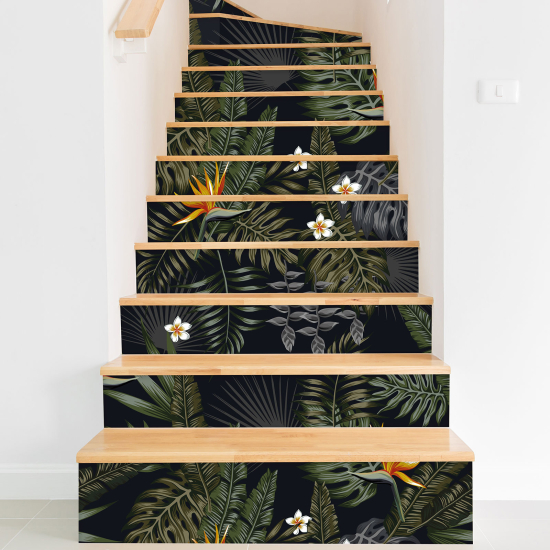 Stickers contremarches escalier - Feuilles tropicales