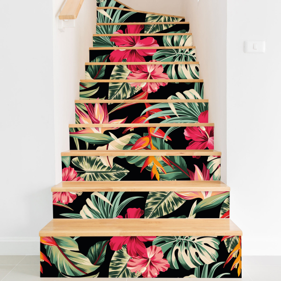 Stickers contremarches escalier - Feuilles tropicales