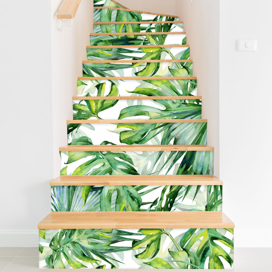 Stickers contremarches escalier - Feuilles tropicales