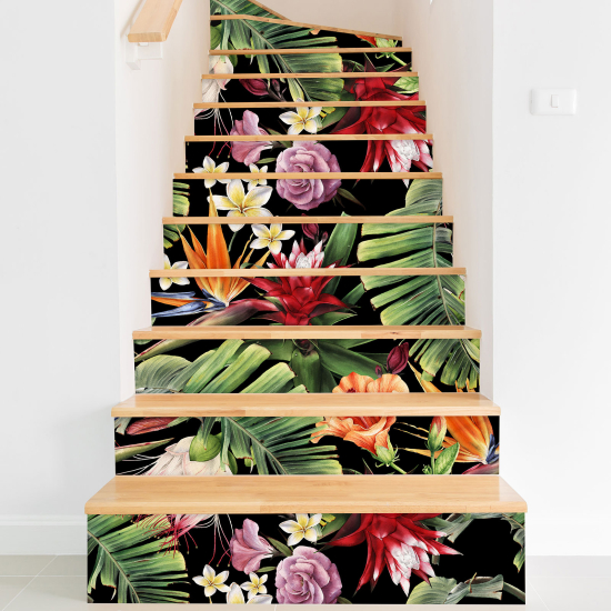 Stickers contremarches escalier - Fleurs tropicales