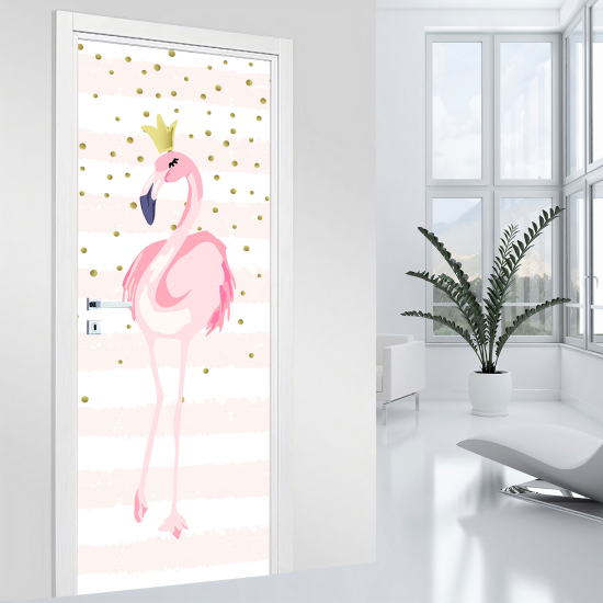 Stickers pour porte - Flamant rose