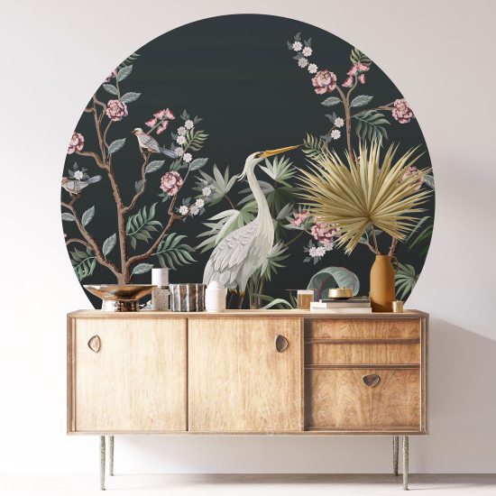 Stickers rond / cercle - Fleurs Oiseau