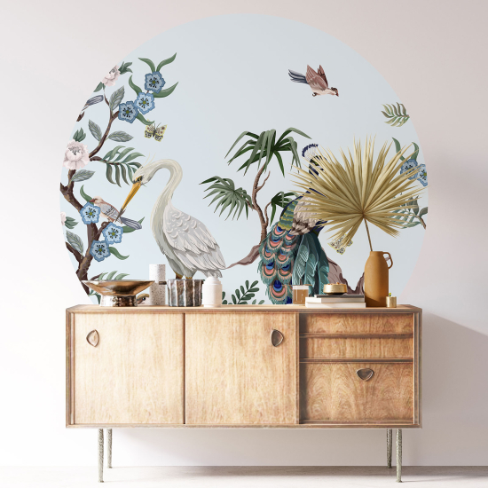 Stickers rond / cercle - Fleurs Oiseaux