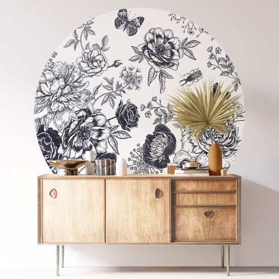 Stickers rond / cercle - Motif floral