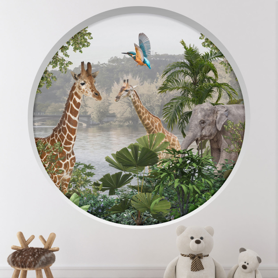 Stickers Trompe l'œil Arche ronde Enfants - Animaux de la jungle