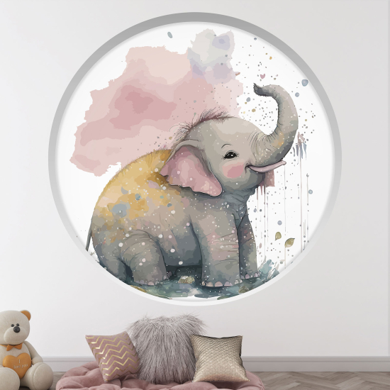 Stickers Trompe l'œil Arche ronde Enfants - Éléphant