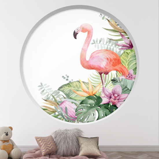 Stickers Trompe l'œil Arche ronde Enfants - Flamant rose