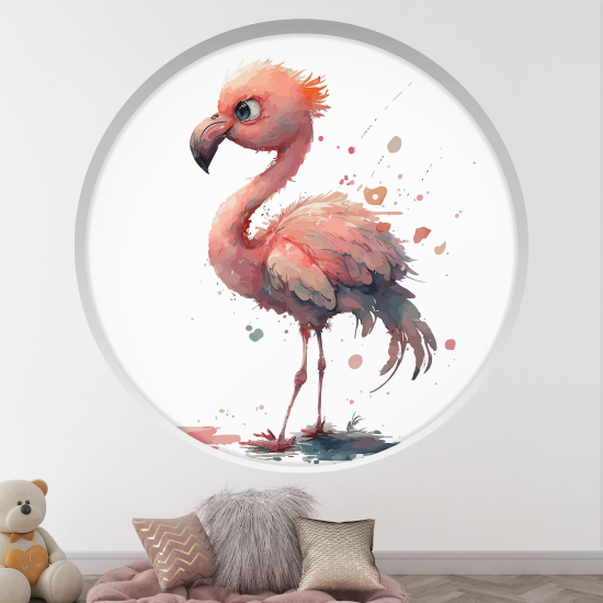 Stickers Trompe l'œil Arche ronde Enfants - Flamant rose