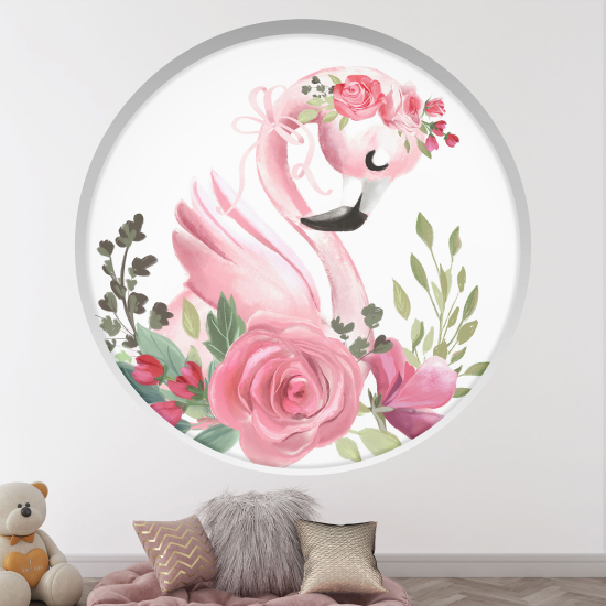 Stickers Trompe l'œil Arche ronde Enfants - Flamant rose