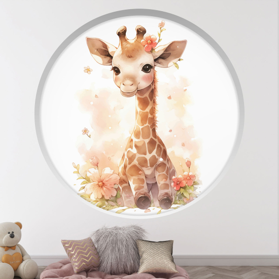 Stickers Trompe l'œil Arche ronde Enfants - Girafe