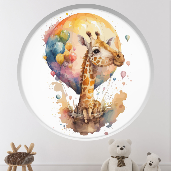 Stickers Trompe l'œil Arche ronde Enfants - Girafe ballons