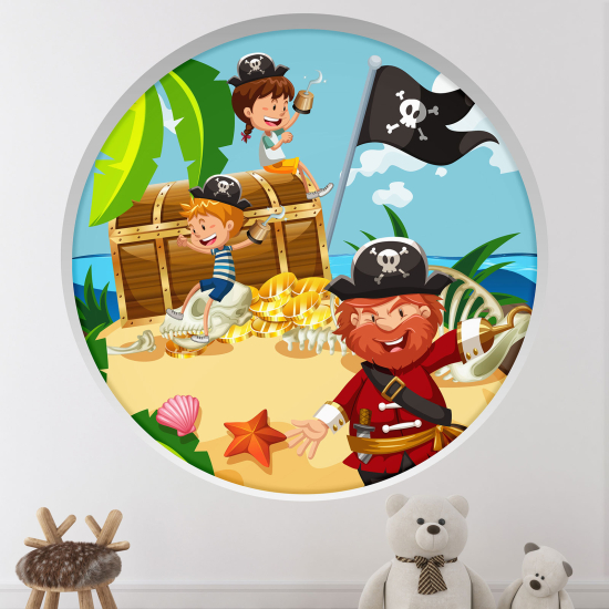 Stickers Trompe l'œil Arche ronde Enfants - L'île aux pirates