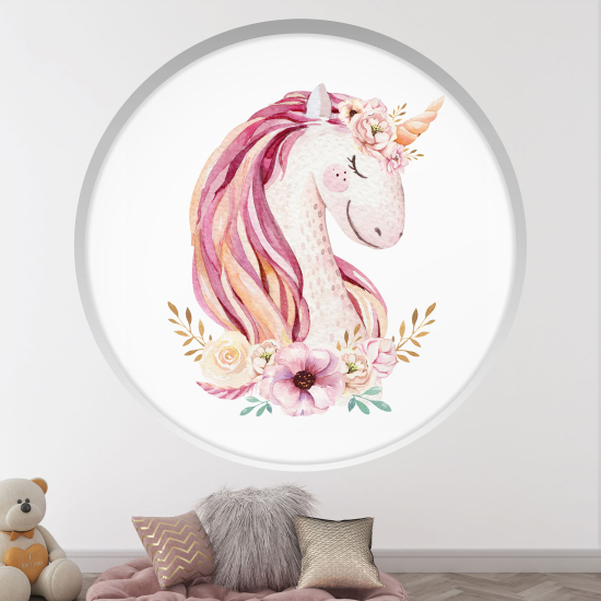 Stickers Trompe l'œil Arche ronde Enfants - Licorne