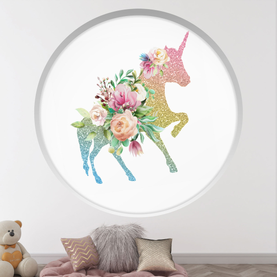 Stickers Trompe l'œil Arche ronde Enfants - Licorne